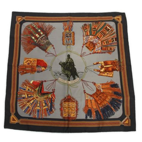 HERMES Silk Cuirs Du Desert Scarf 90 18441 